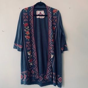 Johnny Was Embroidered Knit Kimono Duster sz Small